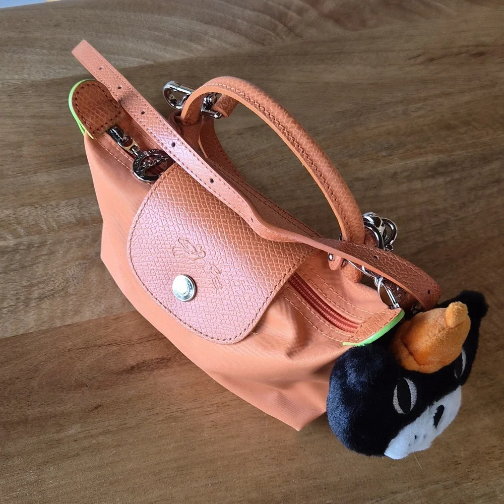 Longchamp Orange Pouch W Handles, Includes Strap & Jelly Cat Charm!!! - Picture 2 of 7